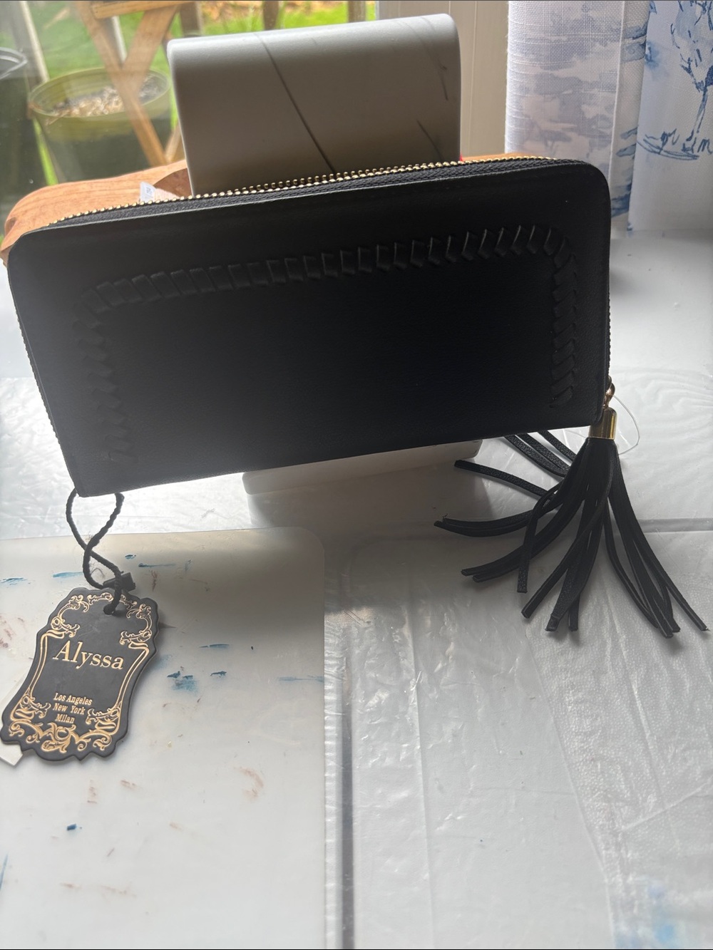 Alyssa Black Zip-Around Wallet with Tassel Accent